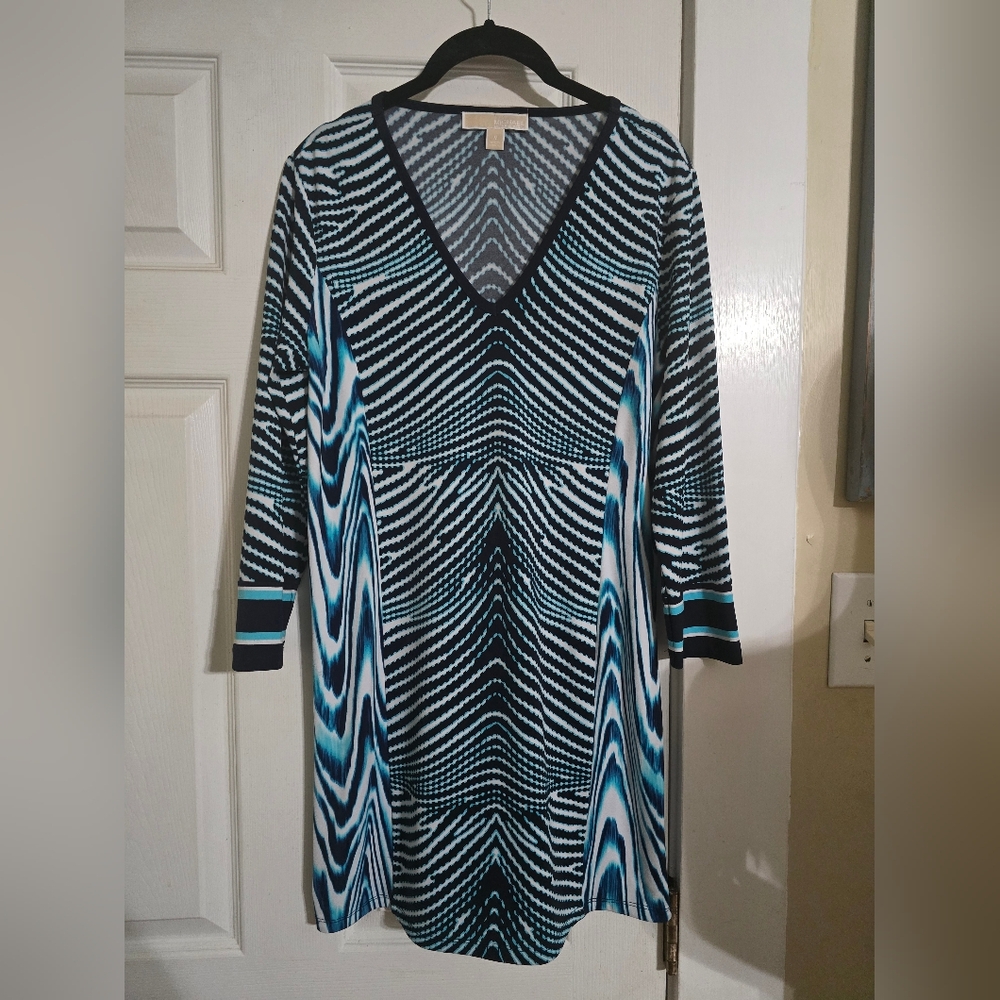 Michael Kors Black and White Dress with Blue Highlights